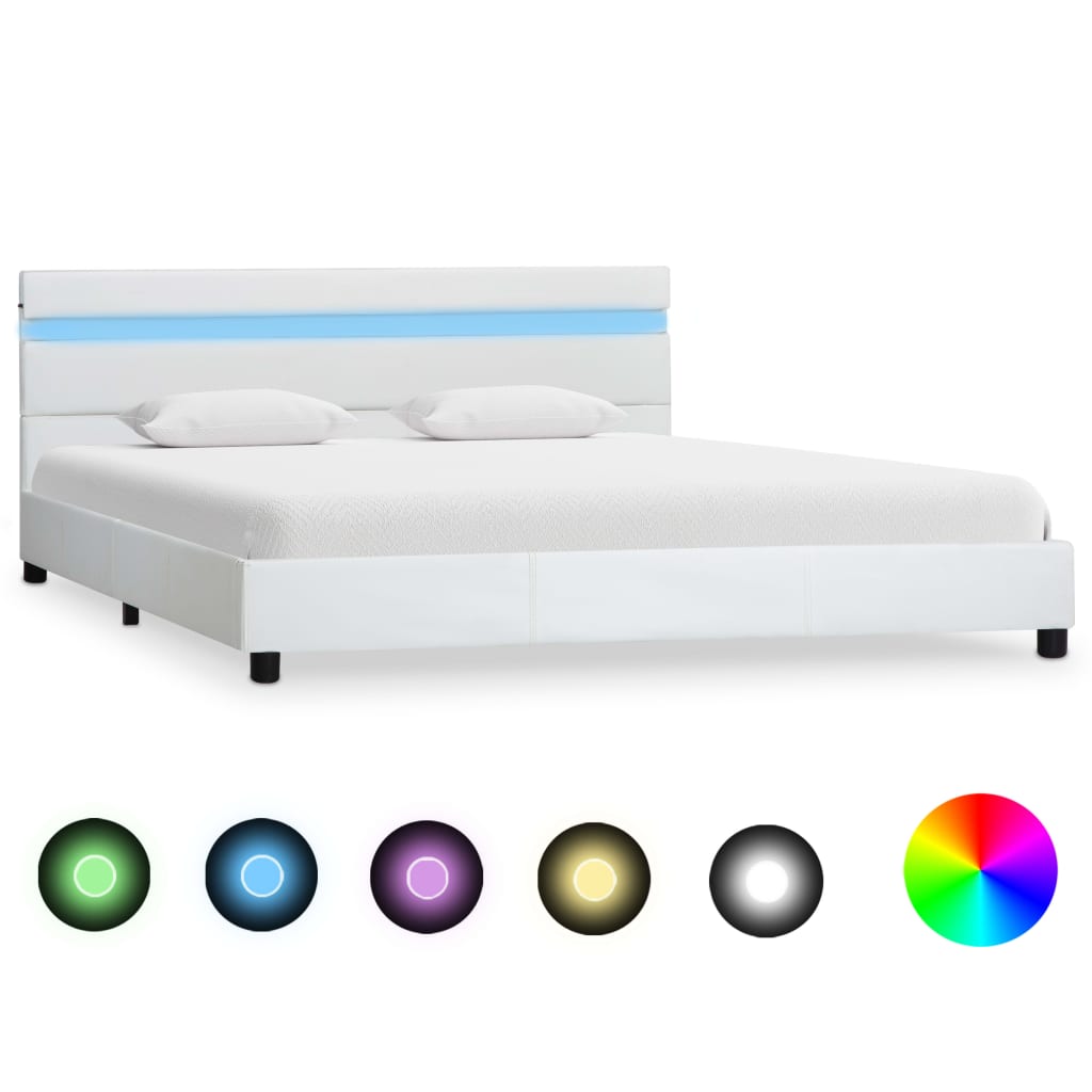 Bedframe met LED kunstleer wit 160x200 cm