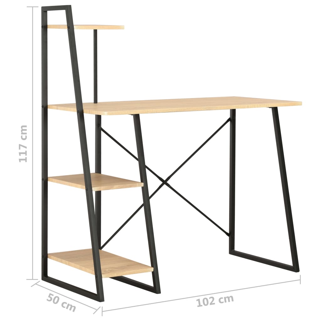 Bureau met schappen 102x50x117 cm zwart en eikenkleurig Bureau met schappen 102x50x117 cm zwart en eikenkleurig