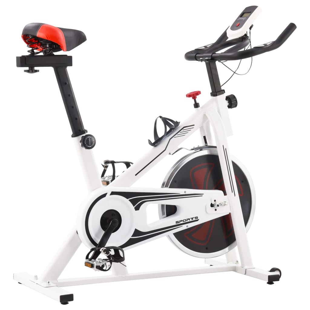 Spinningfiets met hartslagsensoren wit en rood Spinningfiets met hartslagsensoren wit en rood