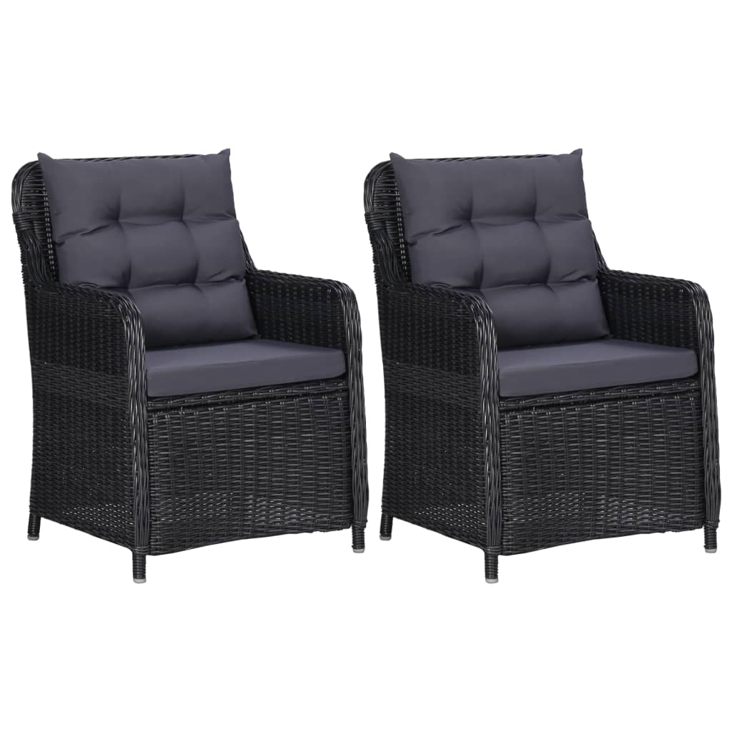 Tuinstoelen 2 st met kussens poly rattan zwart Tuinstoelen 2 st met kussens poly rattan zwart