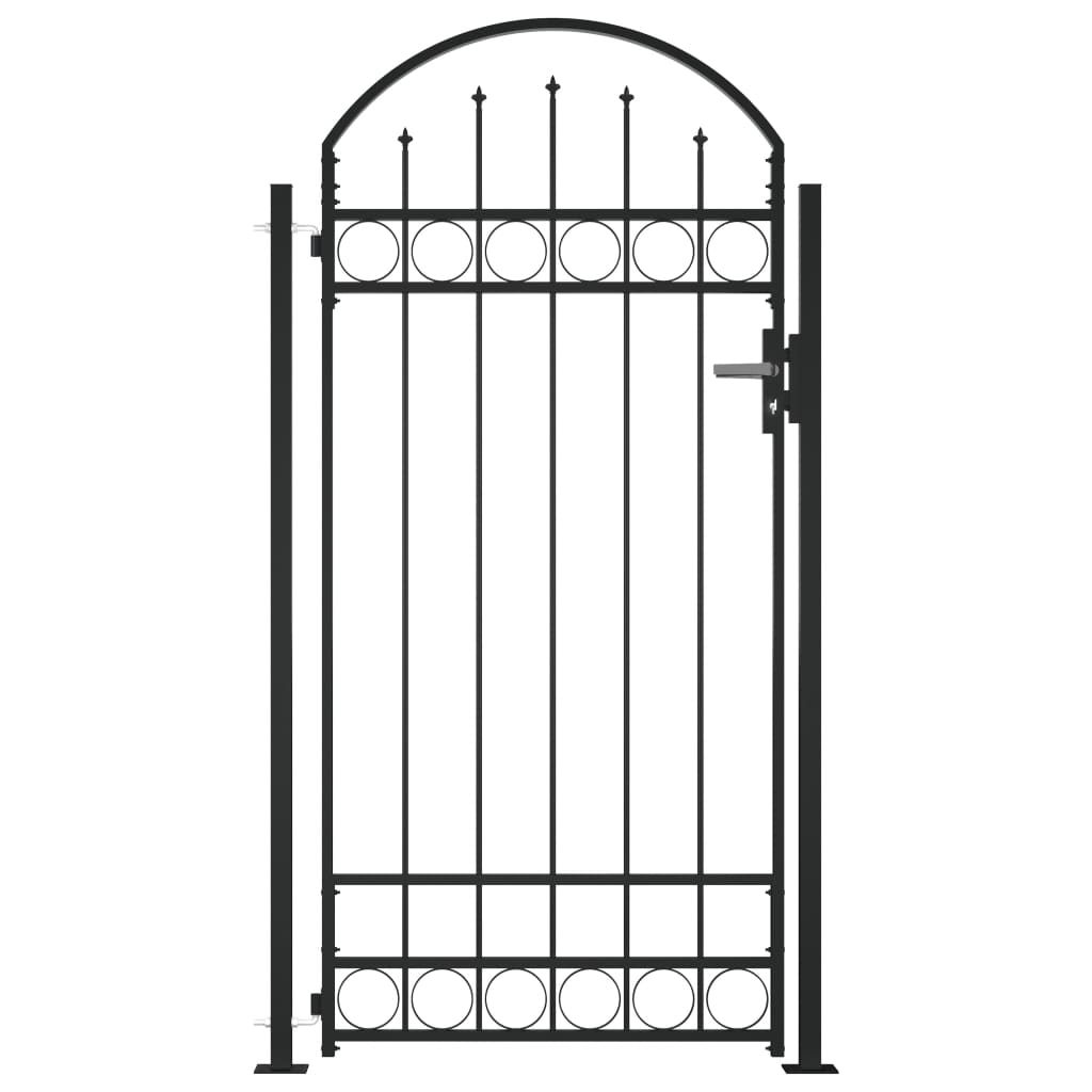 Poort met gebogen bovenkant en 2 palen 105x204 cm zwart Poort met gebogen bovenkant en 2 palen 105x204 cm zwart