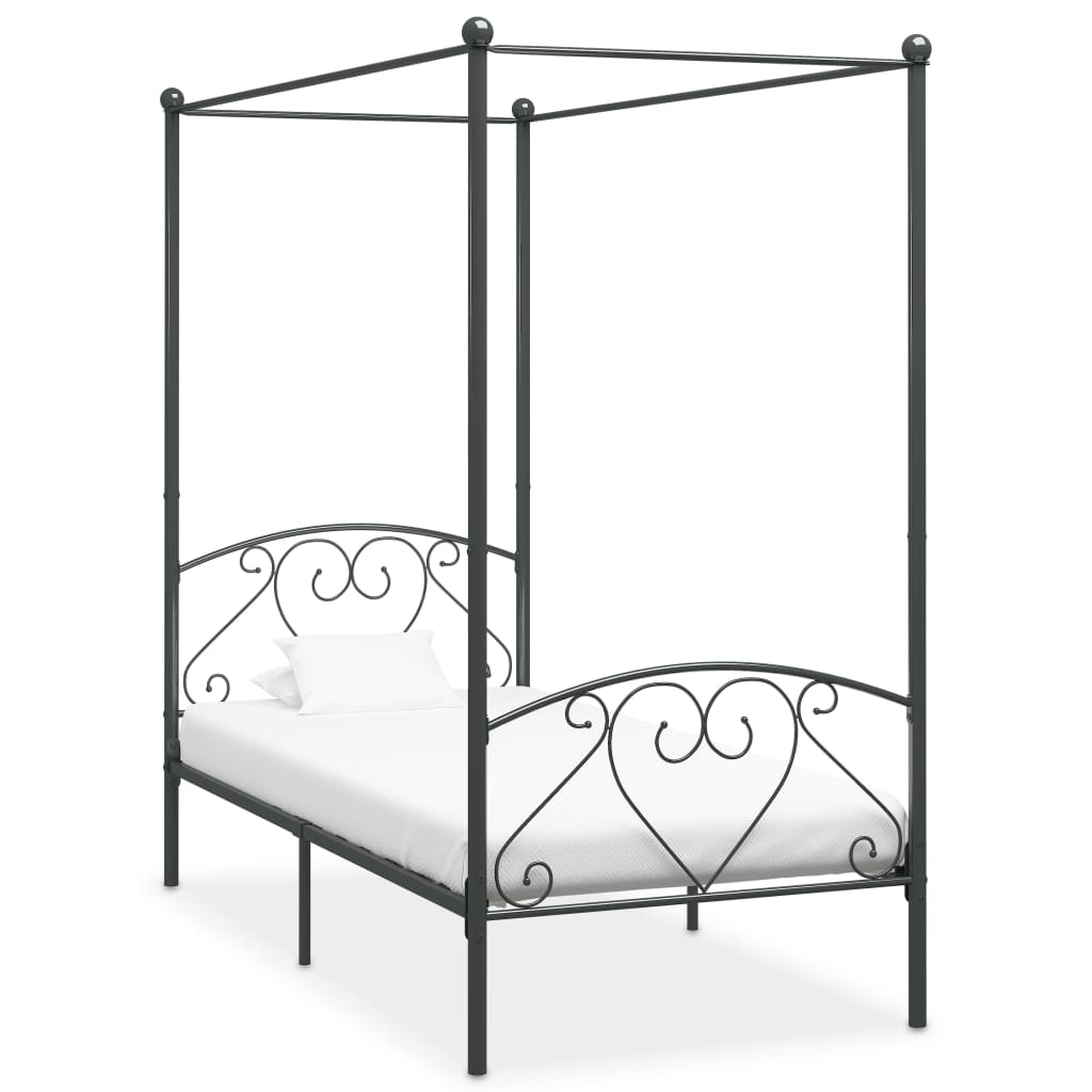 Hemelbedframe metaal grijs 90x200 cm