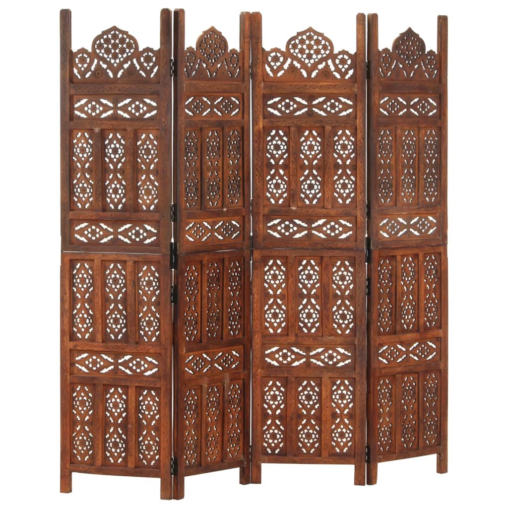 Kamerscherm 4 panelen handgesneden 160x165 cm mangohout bruin Kamerscherm 4 panelen handgesneden 160x165 cm mangohout bruin