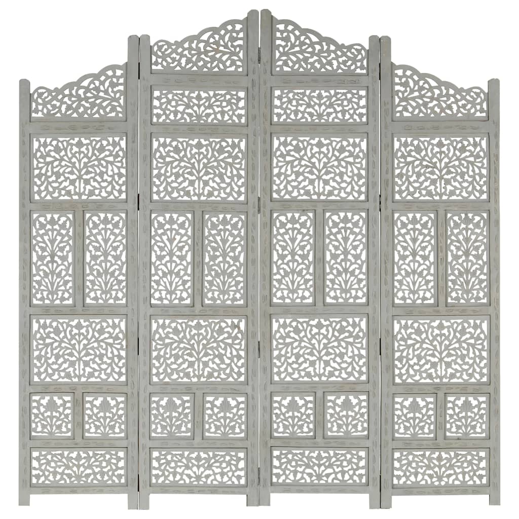 Kamerscherm 4 panelen handgesneden 160x165 cm mangohout grijs Kamerscherm 4 panelen handgesneden 160x165 cm mangohout grijs
