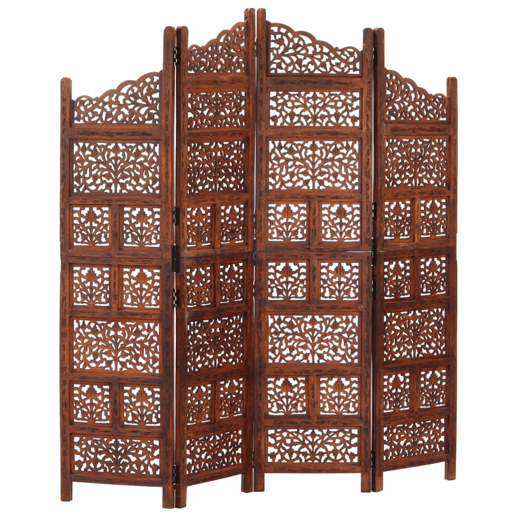 Kamerscherm 4 panelen handgesneden 160x165 cm mangohout bruin Kamerscherm 4 panelen handgesneden 160x165 cm mangohout bruin