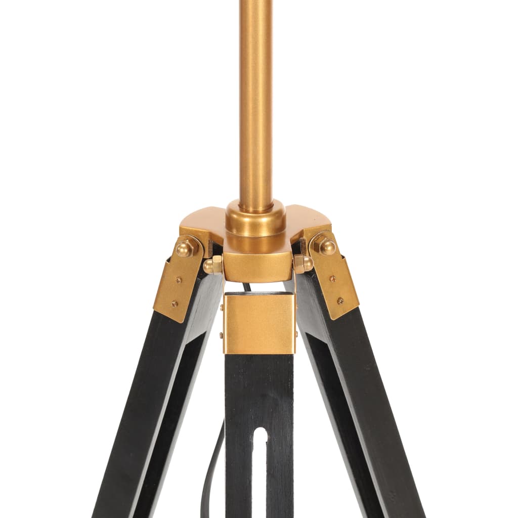 Vloerlamp driepoot 141 cm massief teakhout zwart en goudkleurig Vloerlamp driepoot 141 cm massief teakhout zwart en goudkleurig