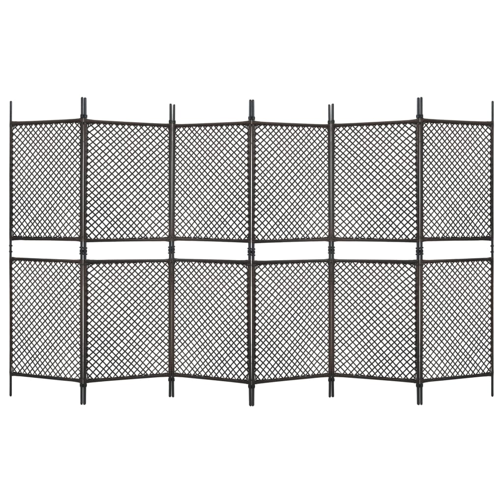 Kamerscherm met 6 panelen 360x200 cm poly rattan bruin Kamerscherm met 6 panelen 360x200 cm poly rattan bruin