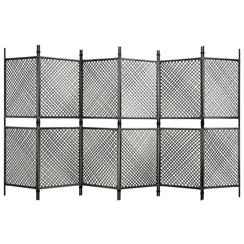 Kamerscherm met 6 panelen 360x200 cm poly rattan antraciet Kamerscherm met 6 panelen 360x200 cm poly rattan antraciet