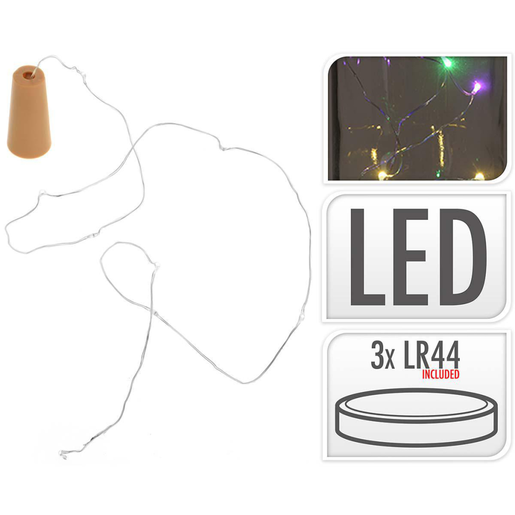 S.I.A. Flessenstop Lichtsnoer met 8 Multicolor LED Lampjes IP44 S.I.A. Flessenstop Lichtsnoer met 8 Multicolor LED Lampjes IP44