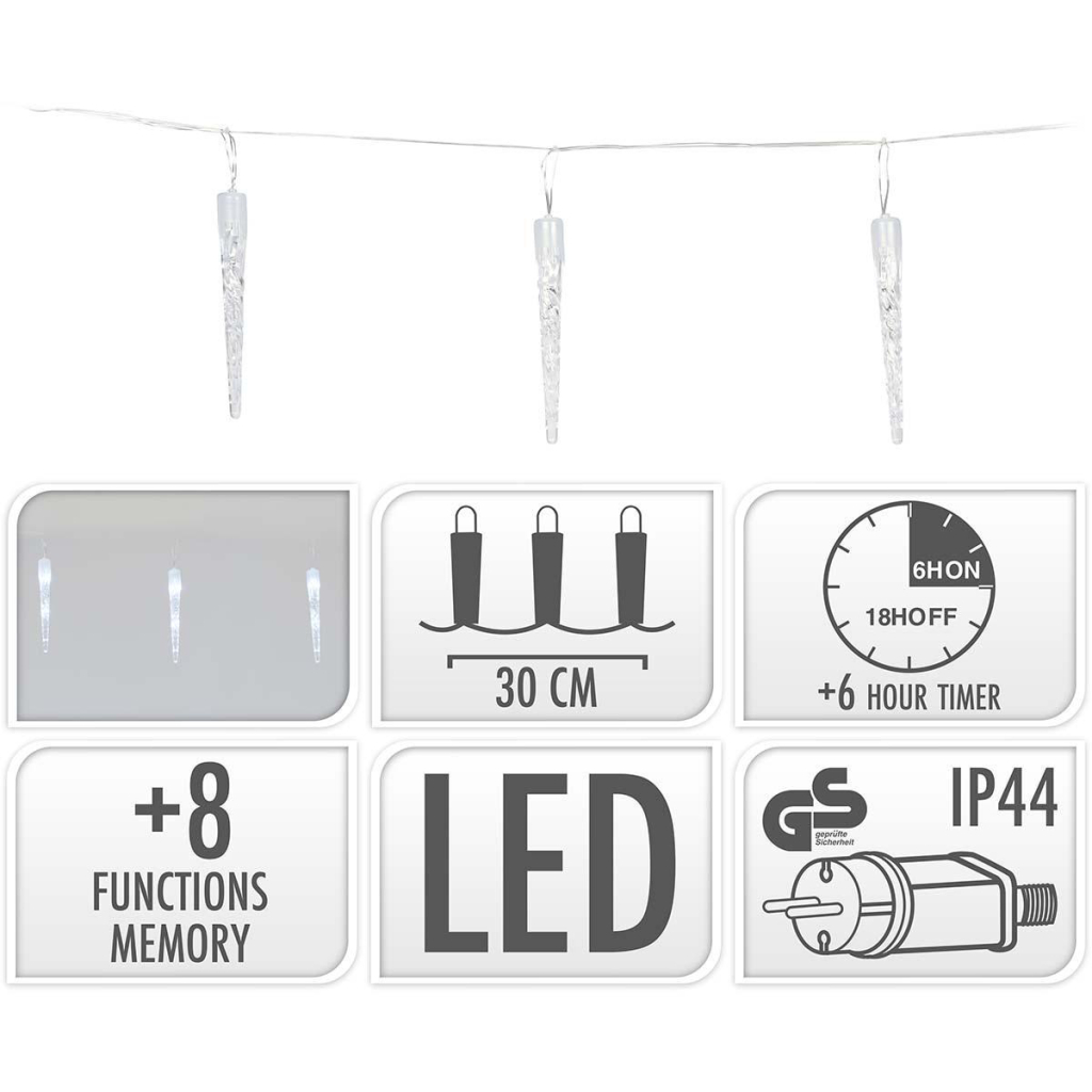 S.I.A. Kerstverlichting IJspegels 6M 40 LEDs IP44 + Timer S.I.A. Kerstverlichting IJspegels 6M 40 LEDs IP44 + Timer