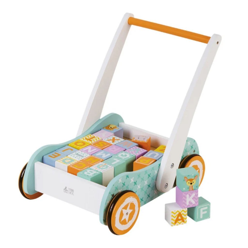Studio Circus Houten Loopwagen + Houten Blokken Studio Circus Houten Loopwagen + Houten Blokken