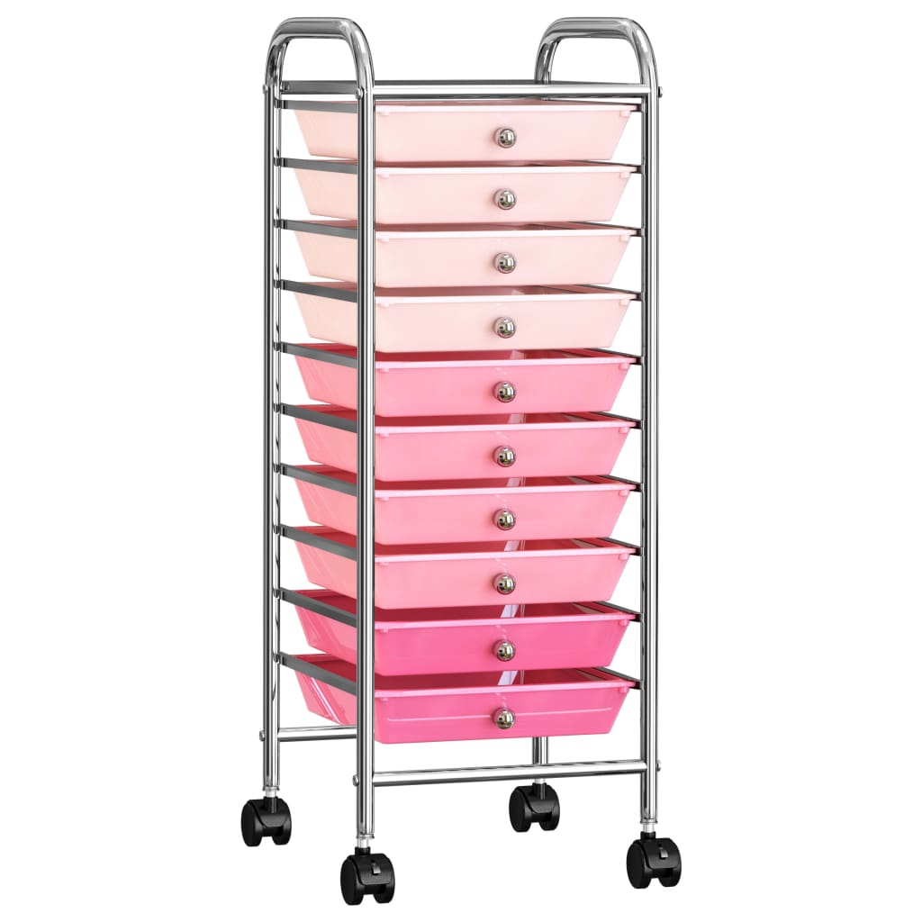 Opbergtrolley met 10 lades mobiel kunststof ombre roze Opbergtrolley met 10 lades mobiel kunststof ombre roze