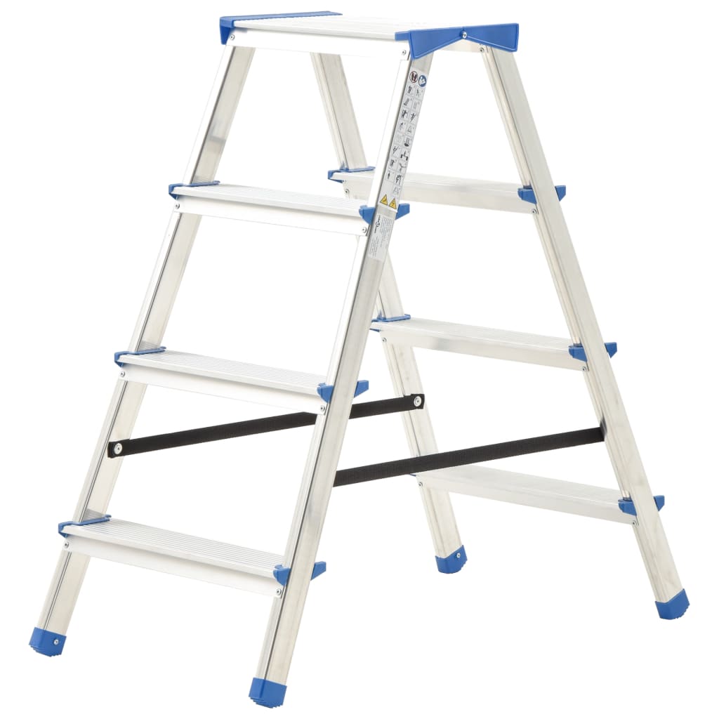Huishoudtrap met 4 treden dubbelzijdig 90 cm aluminium Huishoudtrap met 4 treden dubbelzijdig 90 cm aluminium