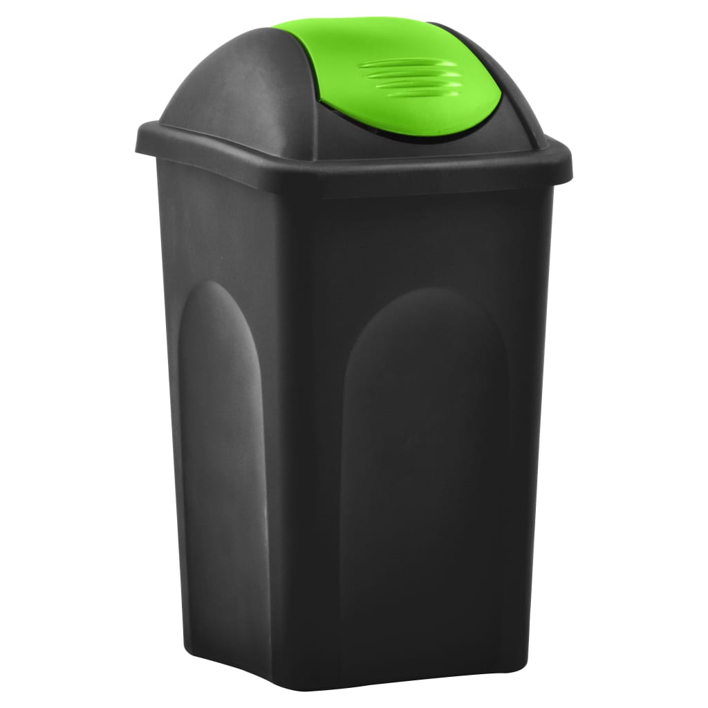 Vuilnisbak met schommeldeksel 60 L zwart en groen Vuilnisbak met schommeldeksel 60 L zwart en groen