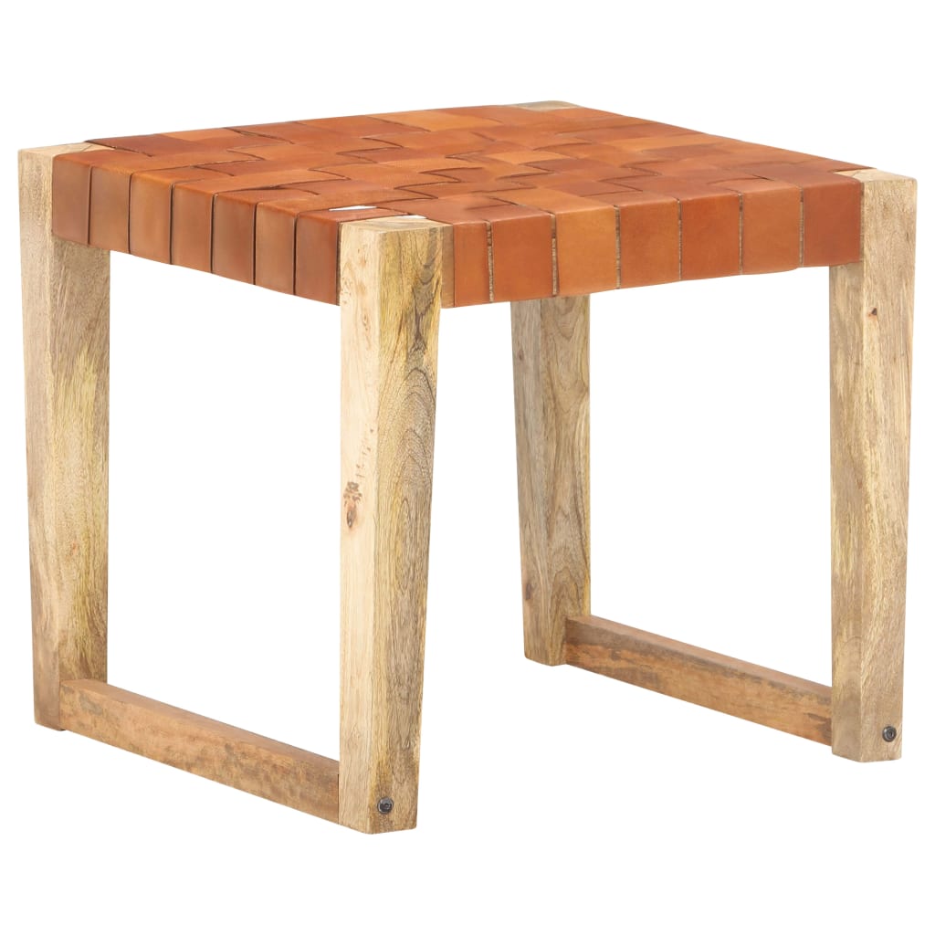 Kruk echt leer en massief mangohout lichtbruin Kruk echt leer en massief mangohout lichtbruin