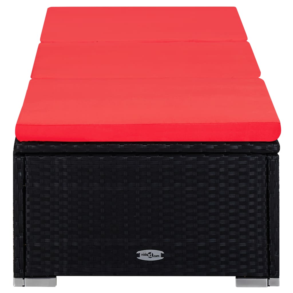 Ligbed met kussen en theetafel poly rattan rood Ligbed met kussen en theetafel poly rattan rood