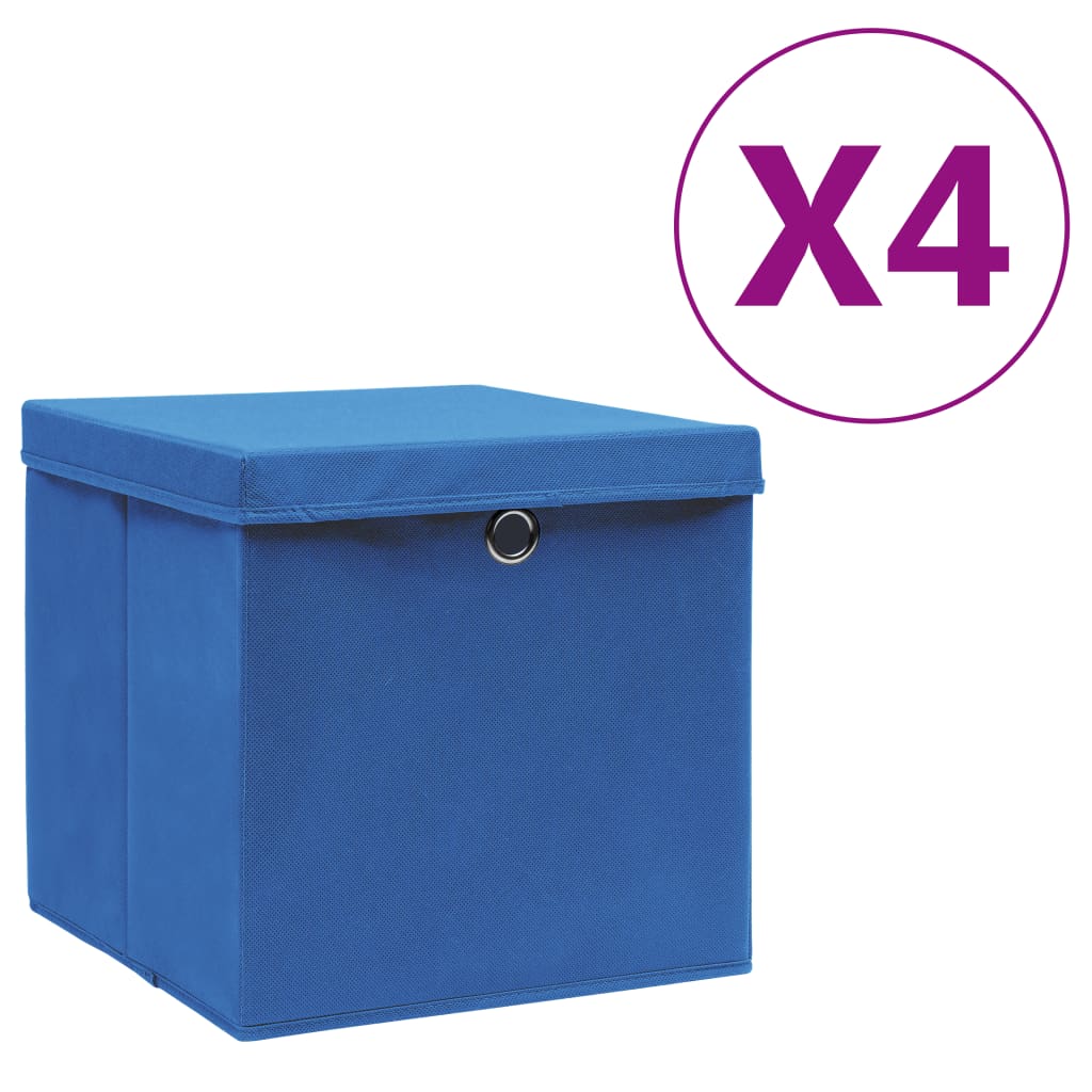 Opbergboxen met deksels 4 st 28x28x28 cm blauw