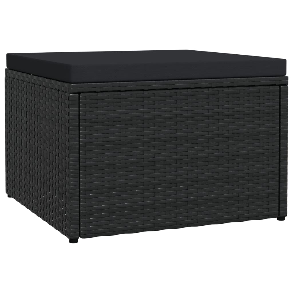 Tuinvoetenbank met kussen poly rattan zwart Tuinvoetenbank met kussen poly rattan zwart