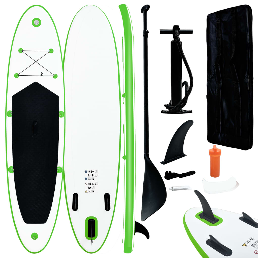 Stand Up Paddleboardset opblaasbaar groen en wit Stand Up Paddleboardset opblaasbaar groen en wit