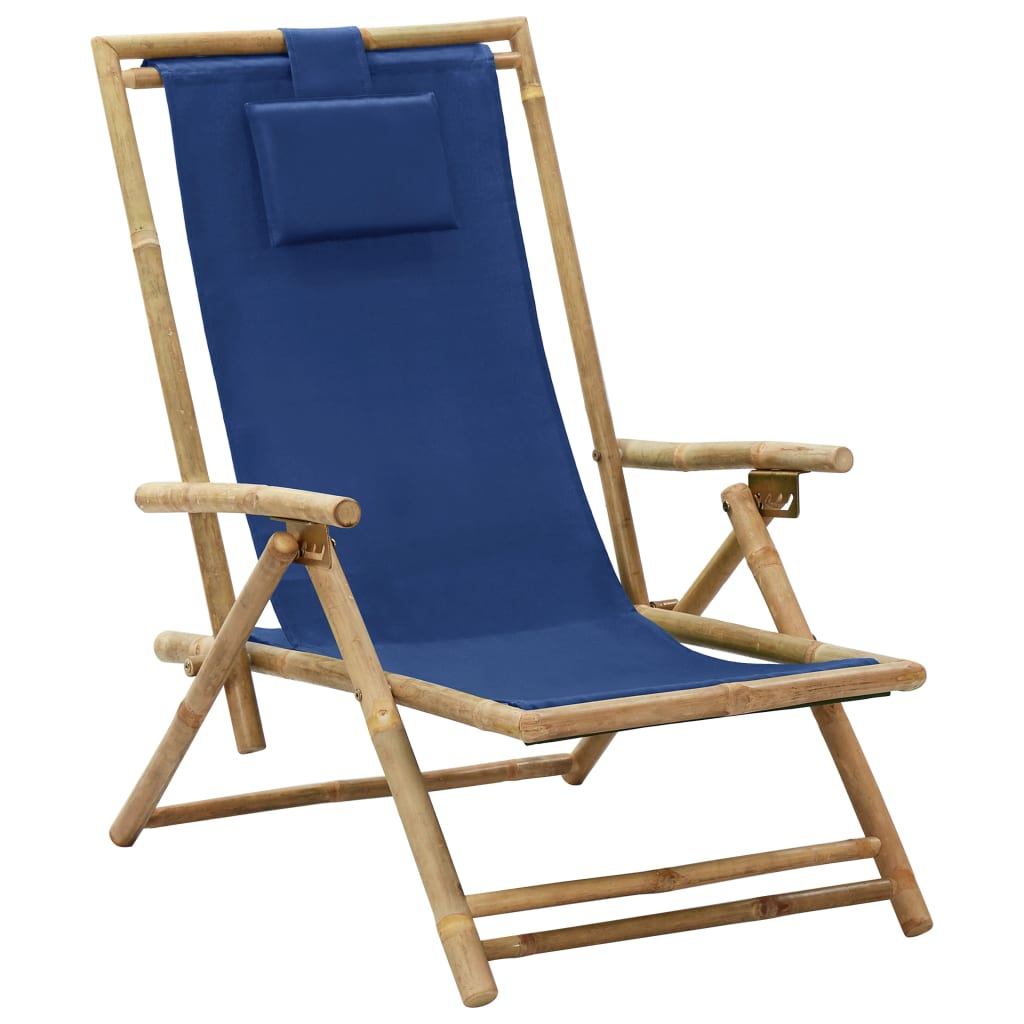 Relaxstoel verstelbaar bamboe en stof marineblauw Relaxstoel verstelbaar bamboe en stof marineblauw