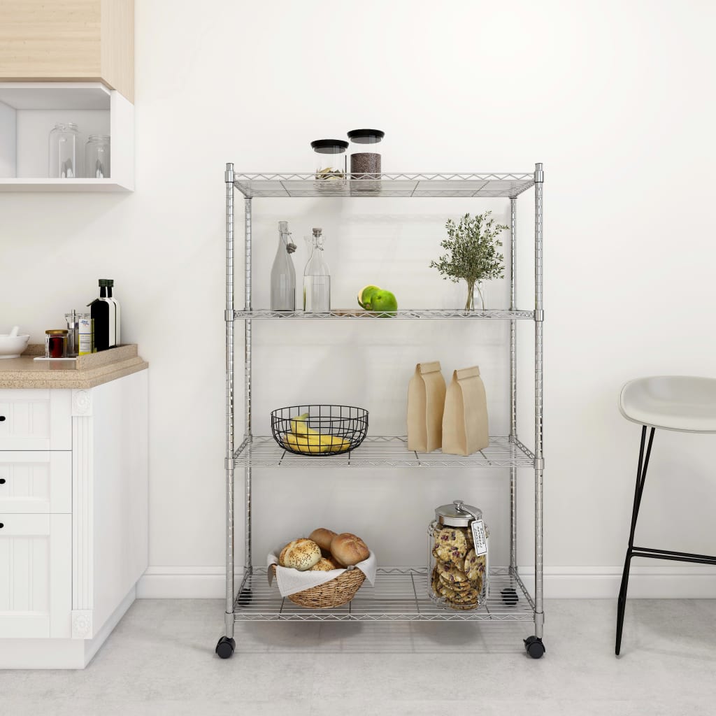 Opbergrek 4-laags met wielen 200 kg 90x35x142 cm chroomkleurig Opbergrek 4-laags met wielen 200 kg 90x35x142 cm chroomkleurig