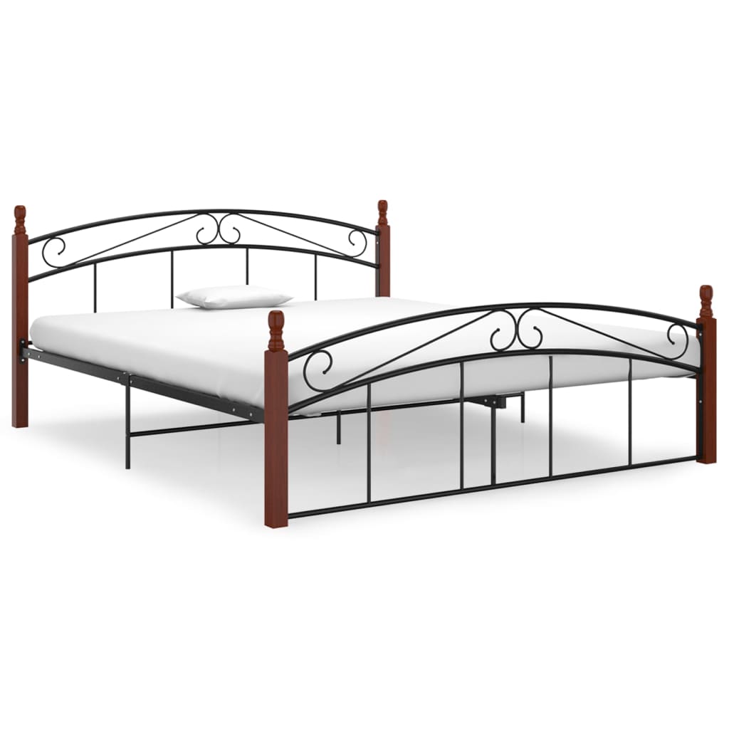 Bedframe metaal en massief eikenhout zwart 160x200 cm Bedframe metaal en massief eikenhout zwart 160x200 cm