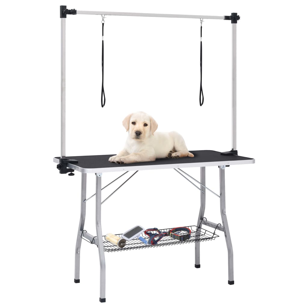 Hondentrimtafel verstelbaar met 2 lussen en opbergschap Hondentrimtafel verstelbaar met 2 lussen en opbergschap