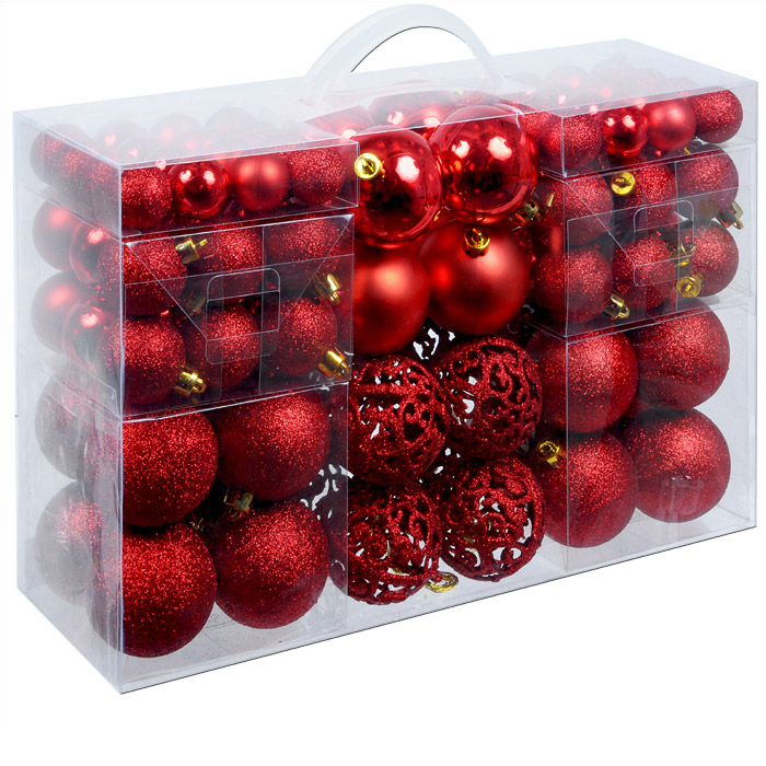 Kerstboomballen kunststof kleur Rood set van 100 stuks Kerstboomballen kunststof kleur Rood set van 100 stuks